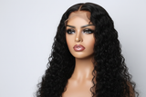 Realistic 20” deep wave 4x4 lace unit on mannequin with a beat face 