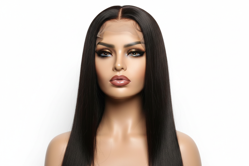 Realistic 22” straight 4x4 lace unit on mannequin with beat face and plump lips