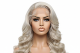 Realistic deep wave 13x4 color 613 lace unit on mannequin with beat face and plump lips